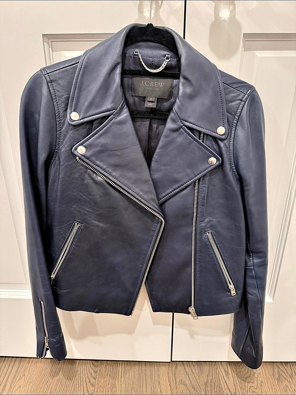 J.Crew Collection Navy Leather Moto Jacket Size 4